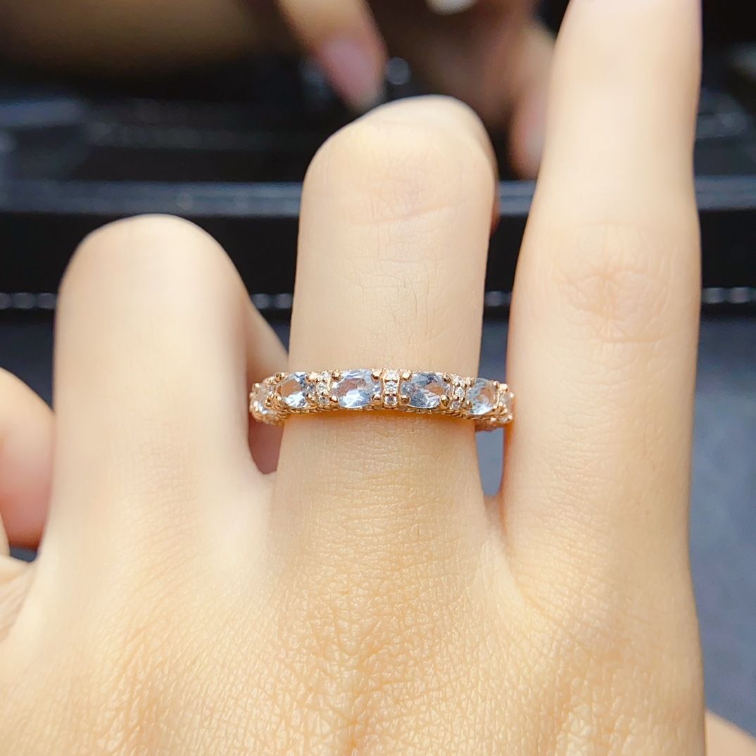 Factory wholesale explosions natural aquamarini ring S925 silver inlaid main stone 3*4 selling Europe and the United States a generation of hair