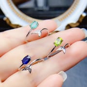 Factory wholesale explosions natural color treasure ring S925 silver inlaid main stone 4*6 selling Europe and the United States a generation of hair