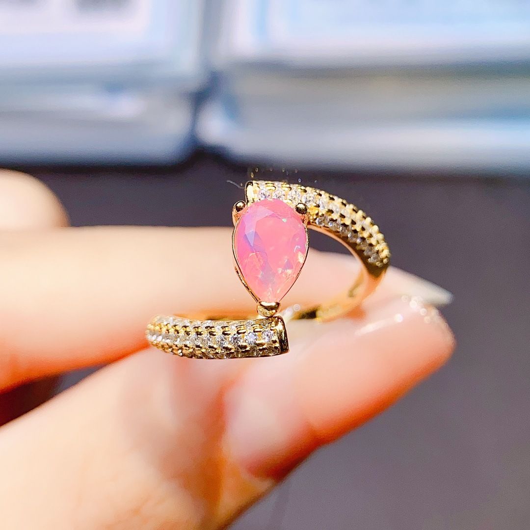 Factory wholesale explosions natural powder Opal ring S925 silver inlaid main stone 5*8 hot Europe and the United States a generation of hair