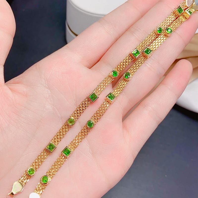 Live supply simple luxury small fresh natural diopside bracelet wholesale 925 silver ladies Bracelet 3*3m
