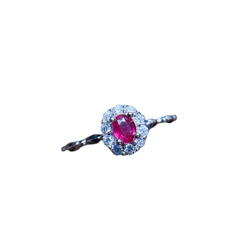 925 Silver Fresh Simple New Burned Ruby Ring Niche Light Luxury Natural Gem Wholesale Live Supply
