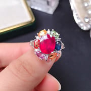 925 silver inlaid 8*10mm Ruby female ring color gem ring manufacturers do goods a generation of hair