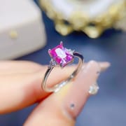Fresh simple American imported pink diamond Women's ring 925 silver 5*7 square sugar black card diamond pen
