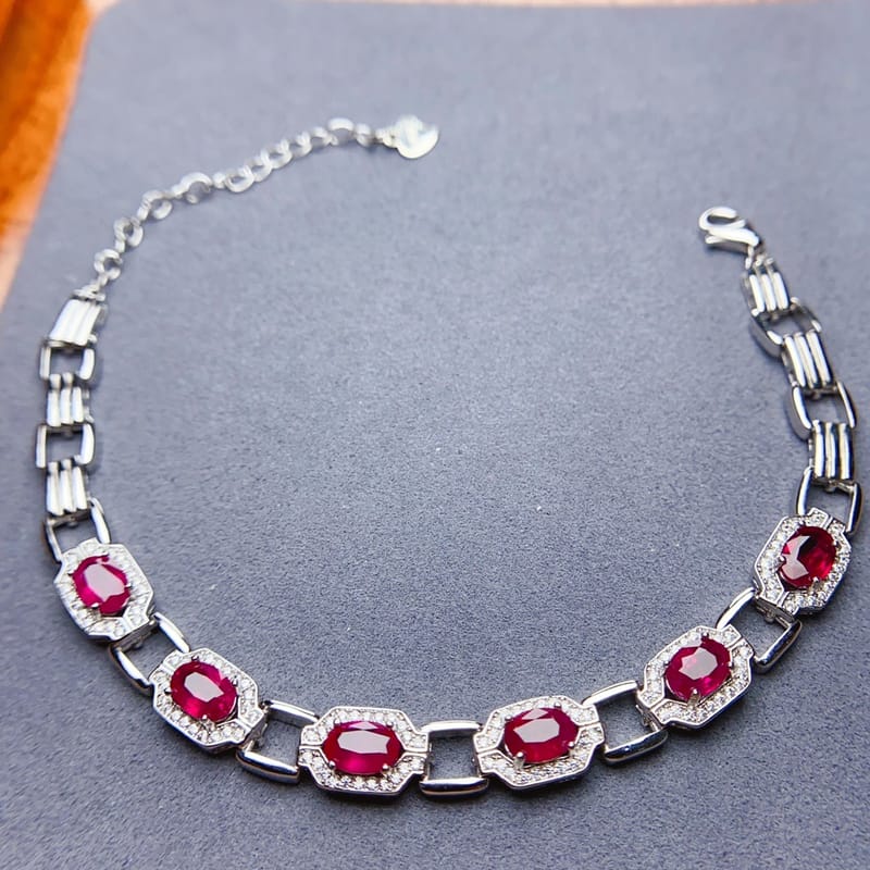Jewelry s925 Silver Inlaid Natural Old Burned Ruby Bracelet Fashionable Simple Accessories