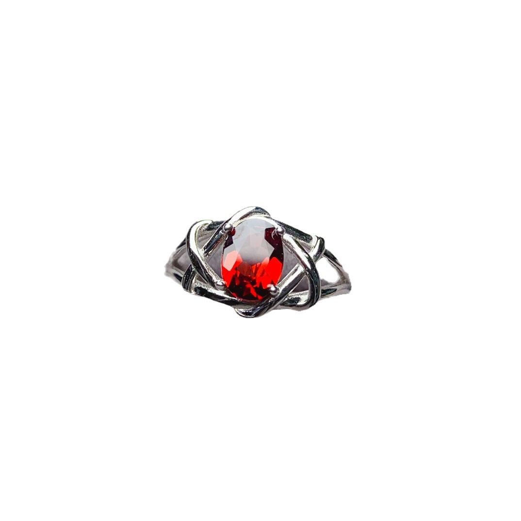 Factory wholesale explosions natural magnesium aluminum garnet ring S925 silver inlaid main stone 6*8 hot European and American generation hair