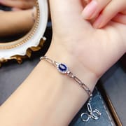 工厂批发爆款天然蓝宝石手链S925银镶嵌主石5*7热销欧美一件代发