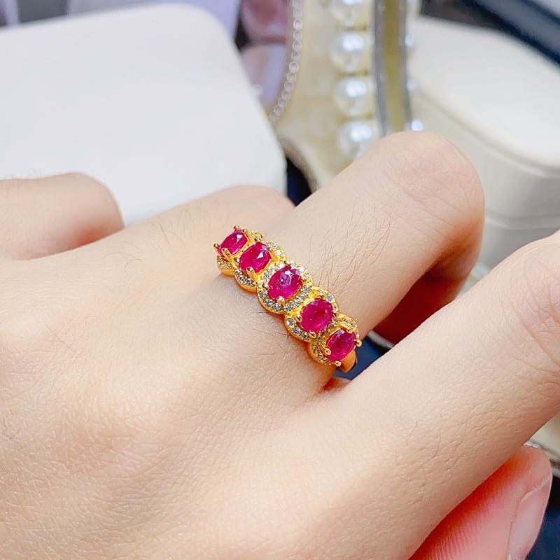 New fresh natural Ruby women's ring 925 silver open mouth 3 * 4mm colorful treasure wholesale