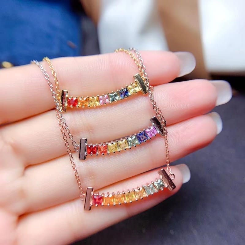 Natural color sapphire necklace 925 silver fresh fashion Live supply quality inspection jewelry supply chain