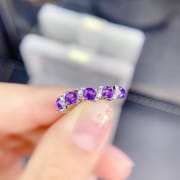 工厂批发爆款天然紫水晶戒指S925银镶嵌主石3*3热销欧美一件代发