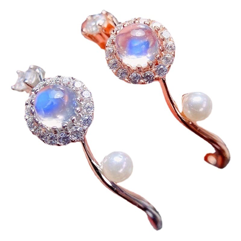 Moonstone ring 925 silver inlaid natural blue moonstone ring live ladies ring 
