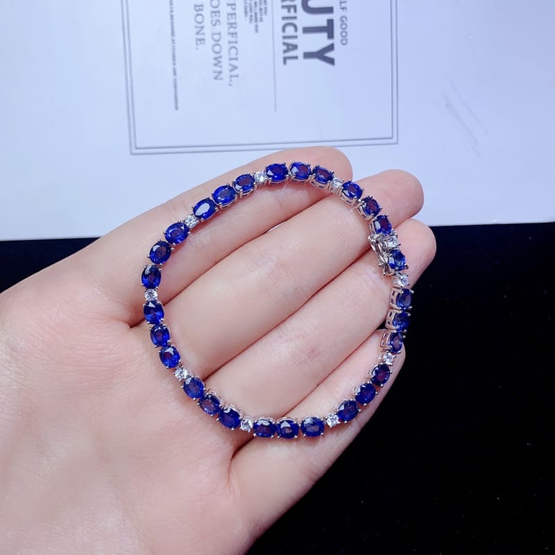 Natural sapphire bracelet S925 silver inlaid with the main stone 4*5