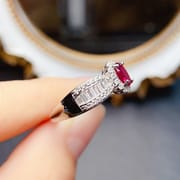 工厂批发爆款天然红宝石戒指S925银镶嵌主石4*6热销欧美一件代发