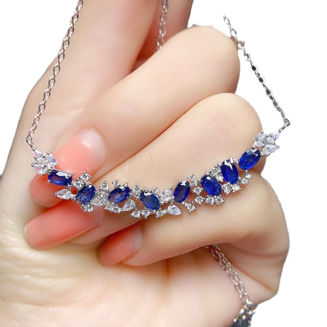 Factory wholesale explosions natural sapphire necklace S925 silver inlaid main stone 3*5 selling Europe and the United States a generation of hair