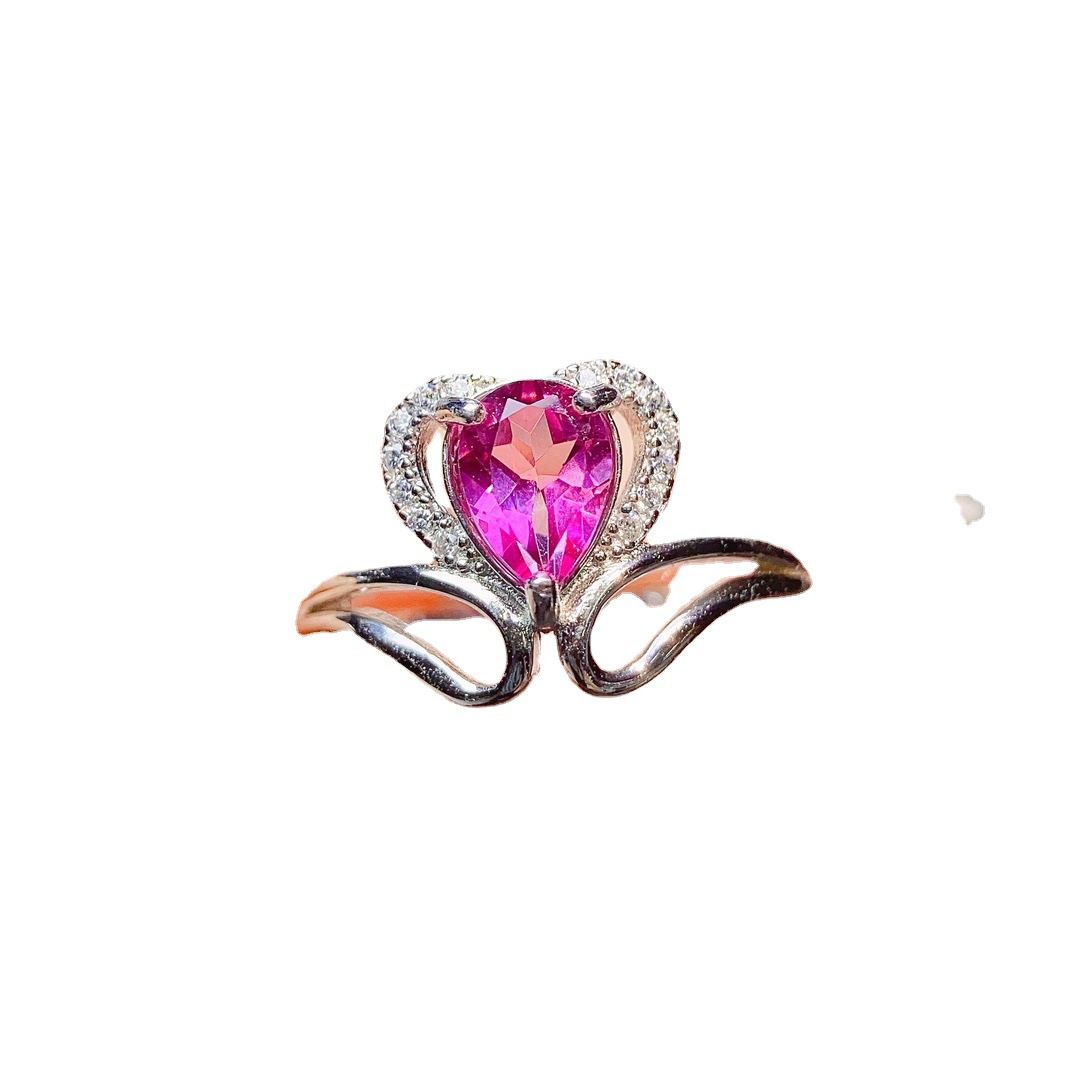 Factory wholesale explosions natural powder Topaz ring S925 silver inlaid main stone 5*7 selling Europe and the United States a piece