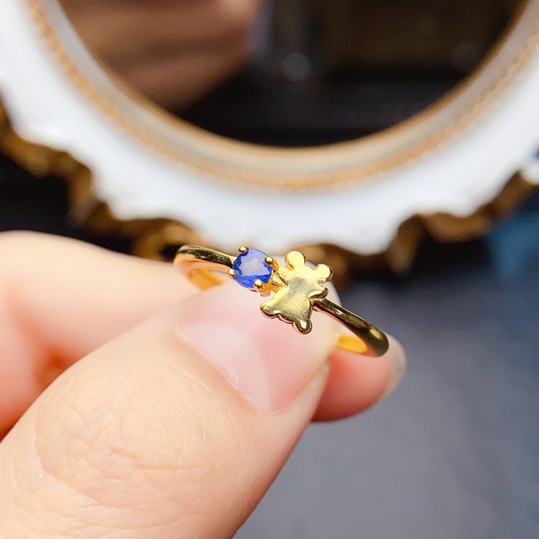 Factory wholesale explosions natural sapphire ring S925 silver inlaid main stone 3*3 selling Europe and the United States a generation of hair