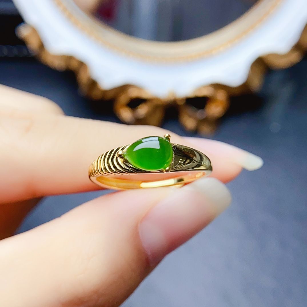 Factory wholesale explosions natural jasper ring S925 silver inlaid main stone 5*7 selling Europe and the United States a generation