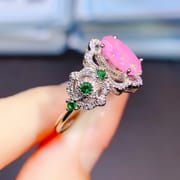 Factory wholesale explosions natural powder Opal ring S925 silver inlaid main stone 5*9 hot Europe and the United States a generation of hair