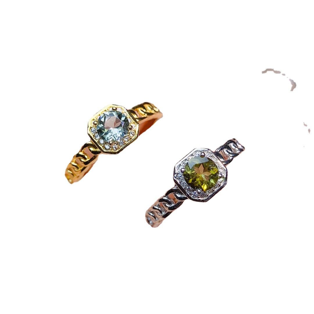 Factory wholesale explosions natural tourmaline ring S925 silver inlaid main stone 5*5 selling Europe and the United States a generation of hair