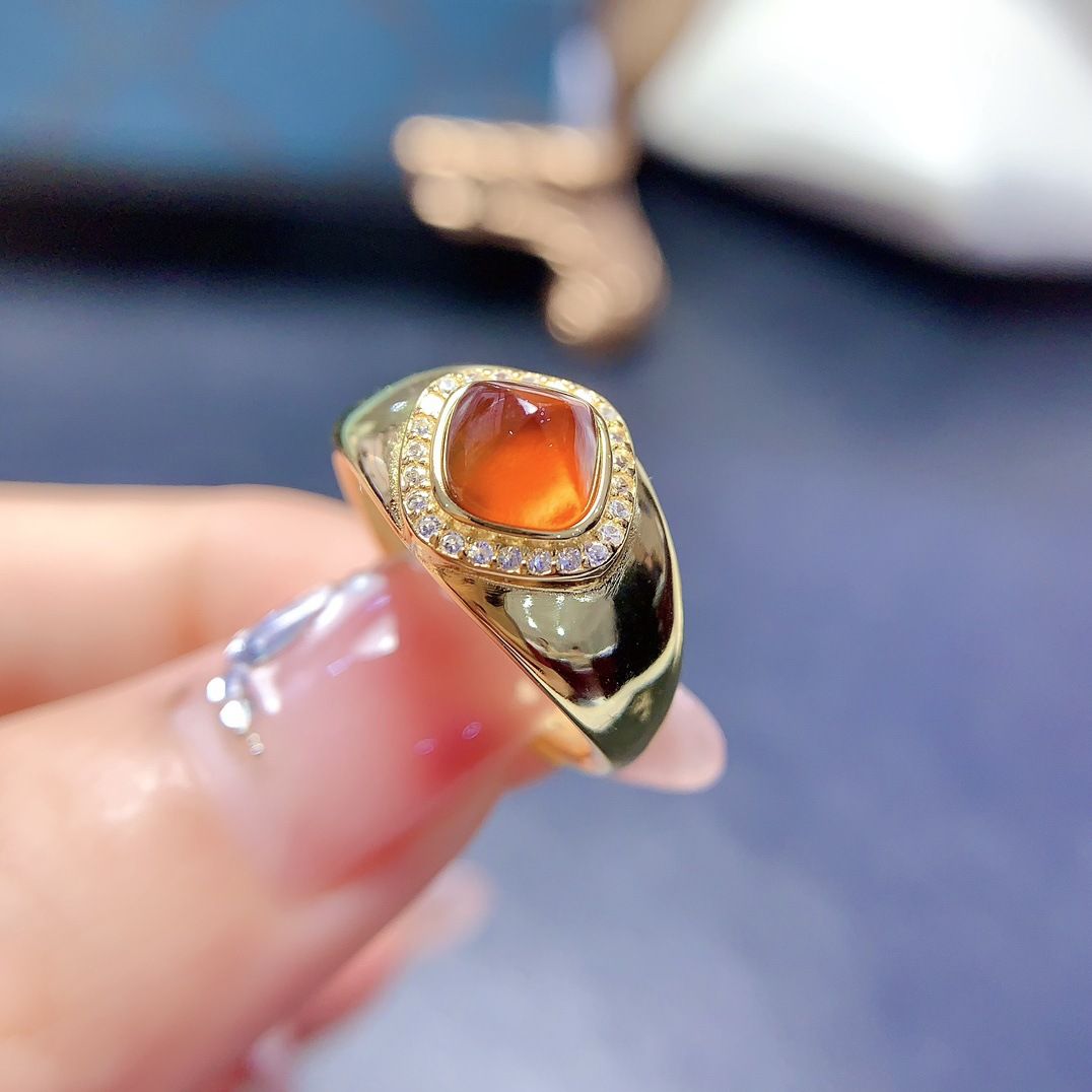 Factory wholesale explosions natural Fanta garnet ring S925 silver inlaid main stone 6*6 hot European and American generation