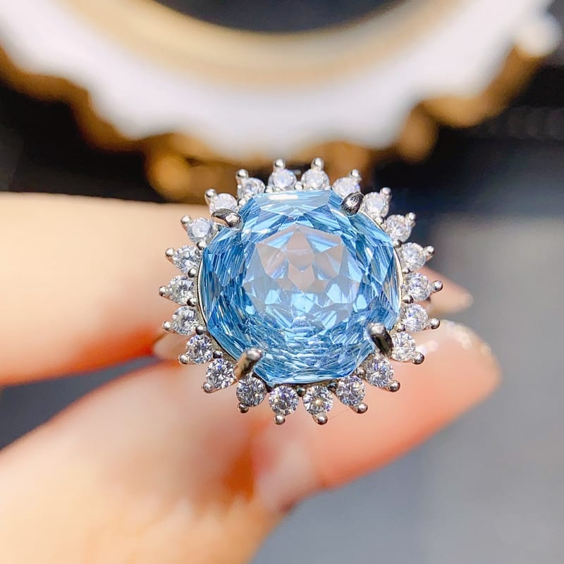 Natural Topaz ring S925 silver inlaid main stone 11*11