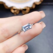 Factory wholesale explosions natural aquamarine ring S925 silver inlaid main stone 5*7 selling Europe and the United States a generation of hair