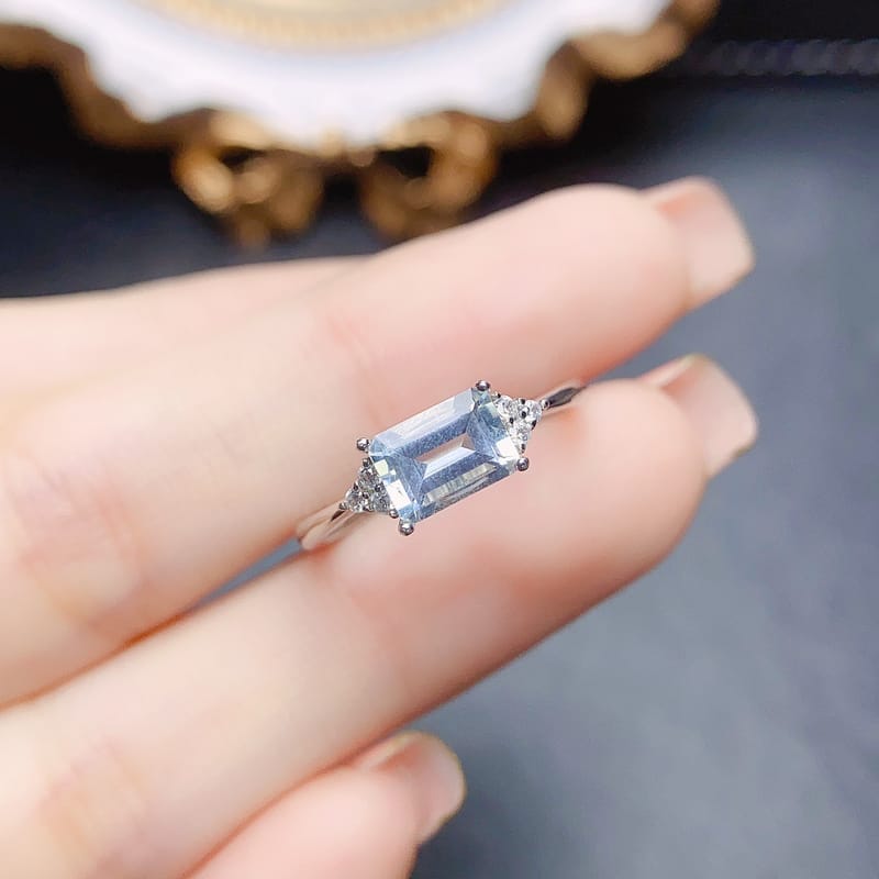 Natural aquamarine ring S925 silver with main stone 5*7mm