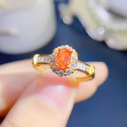 DIY New 925 silver set natural fire opal ring Women's ring live color Bao wholesale supply