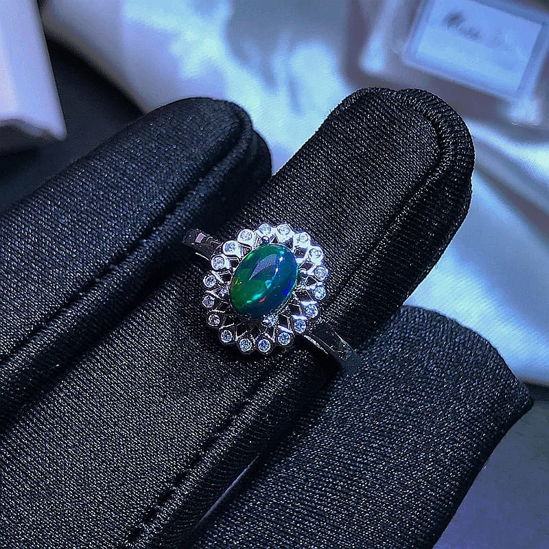 New Opal Ring 925 Silver Insert t Natural Black Opal Fire Color Full Gift for Girlfriend