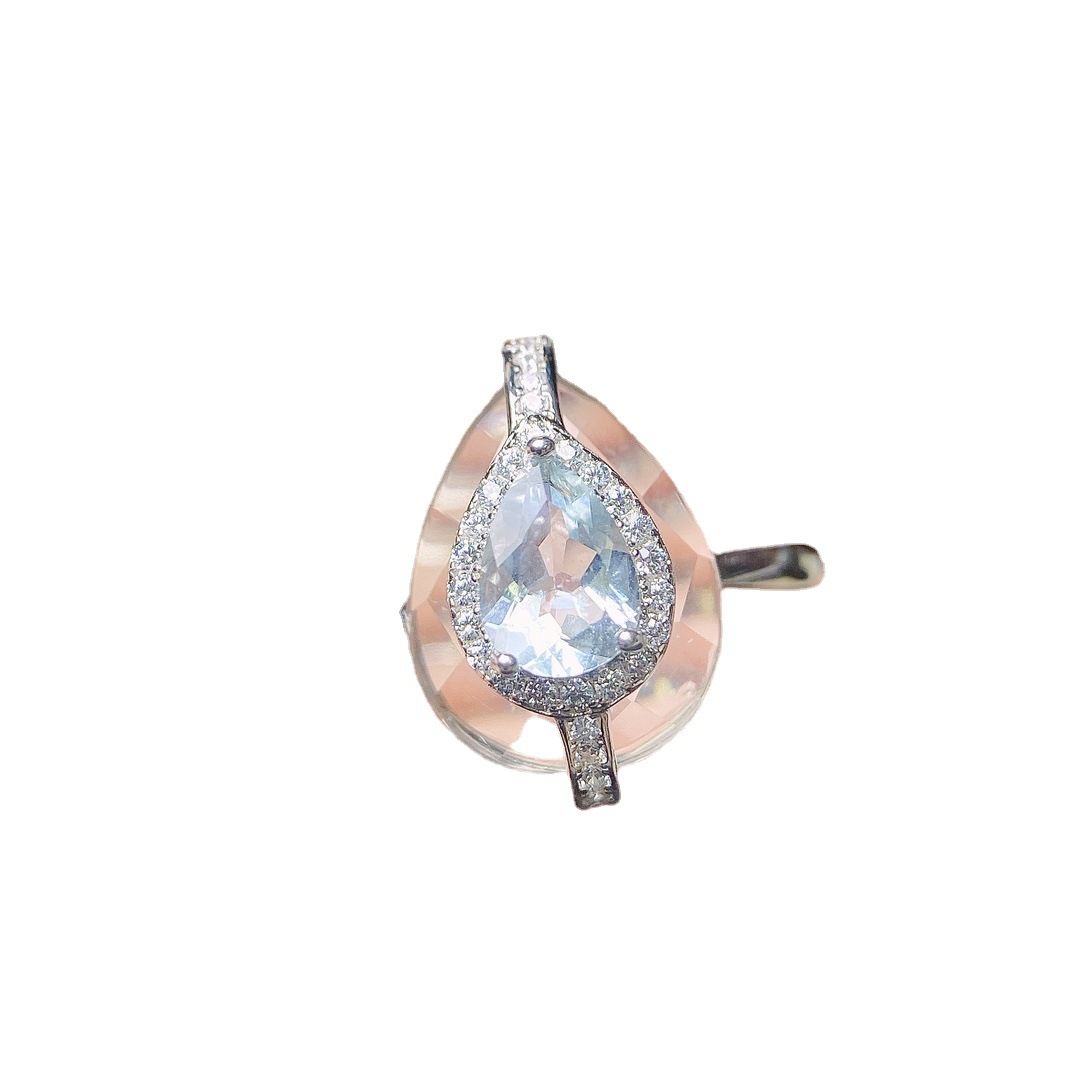 Factory wholesale explosions natural aquamarine ring S925 silver inlaid main stone 5*7 selling Europe and the United States a generation of hair