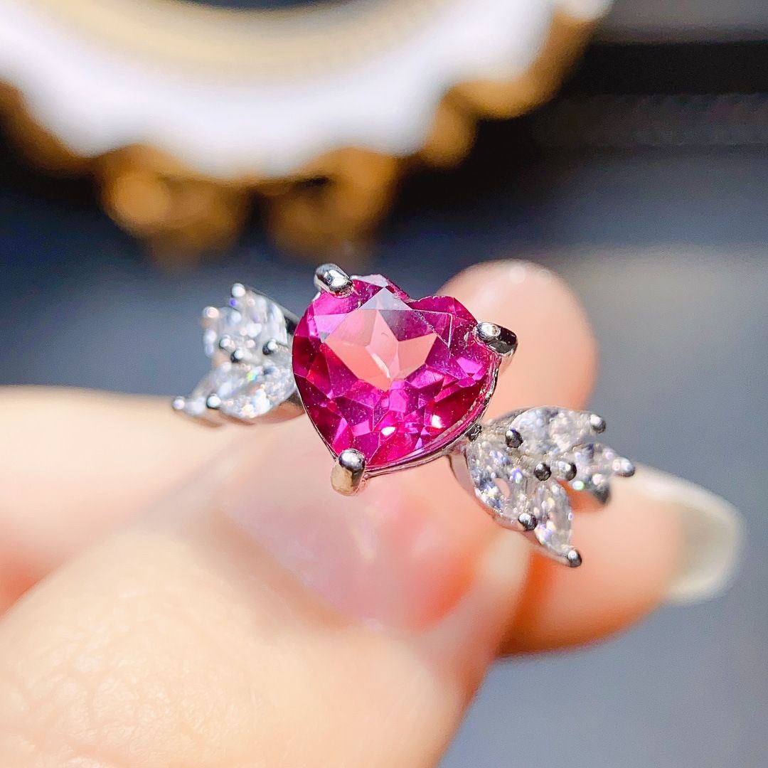 Factory wholesale explosions natural powder Topaz ring S925 silver inlaid main stone 7*7 selling Europe and the United States a piece
