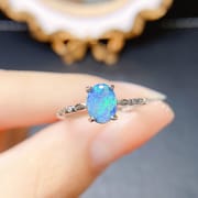 Factory wholesale explosions natural blue opal ring S925 silver inlaid main stone 3*3 selling Europe and the United States a generation of hair
