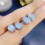 Natural colorful Opal ear studs 925 silver ladies have tested one-piece delivery overseas supply color beautiful