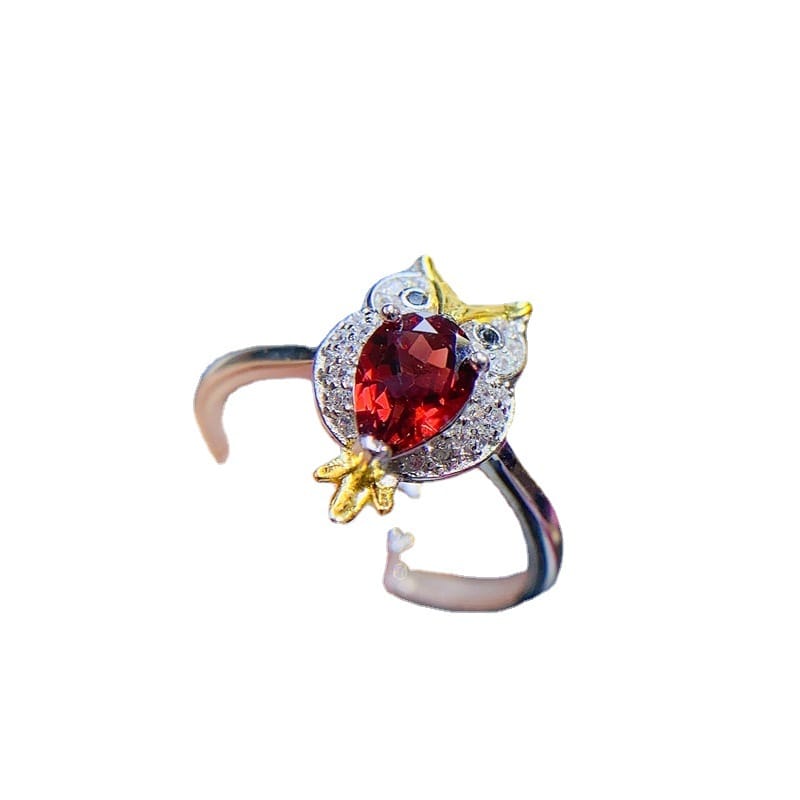 Fashion natural garnet ring 925 silver women's open mouth 5 * 7mm water drop first-hand supply live broadcast supply