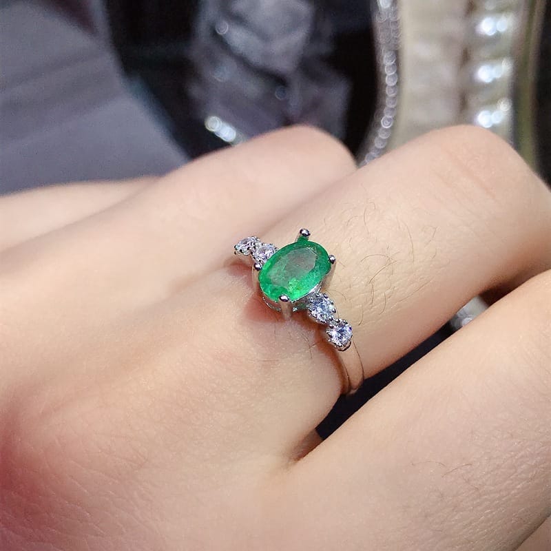 Natural emerald ring wholesale 1 karat gem 925 silver live wholesale