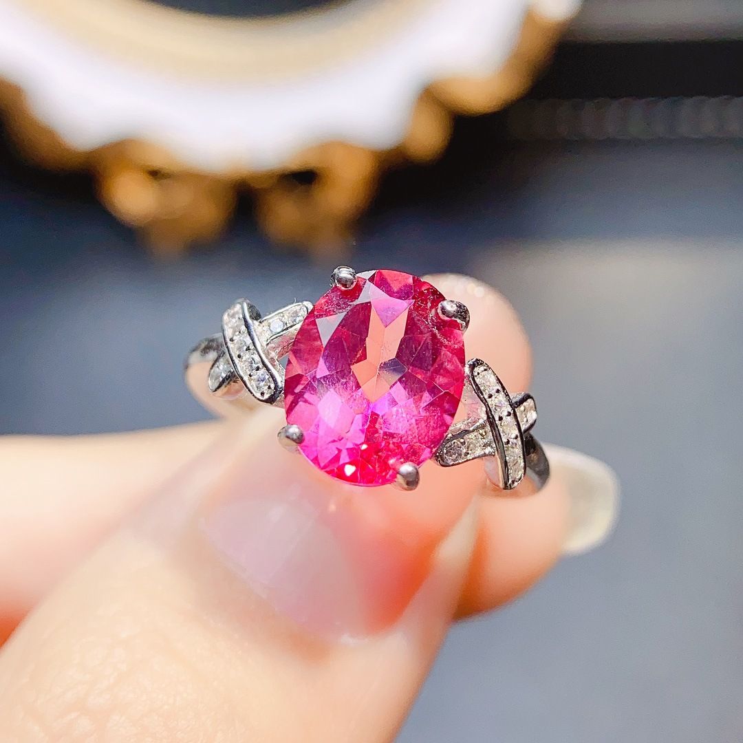 Factory wholesale explosions natural powder Topaz ring S925 silver inlaid with the main stone 8*10 selling Europe and the United States a piece