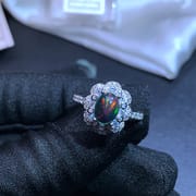 Factory wholesale 925 silver inlaid black opal ring grain full of fire color gift for girlfriend one piece delivery