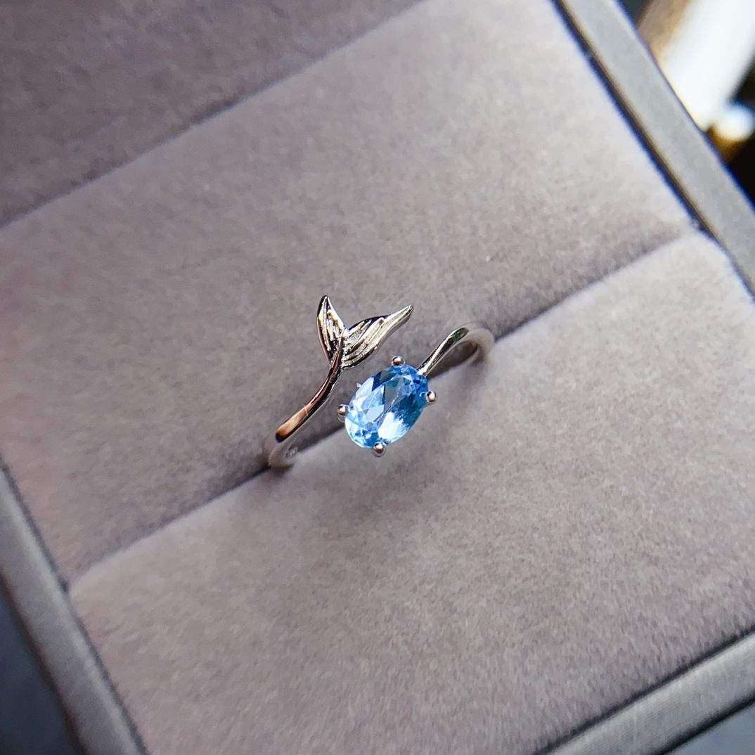 Natural explosions color treasure ring S925 silver inlaid with the main stone 4*6 selling Europe and the United States a generation of hair
