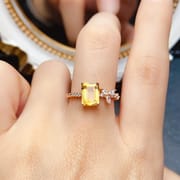 工厂批发爆款天然黄水晶戒指S925银镶嵌主石6*8热销欧美一件代发