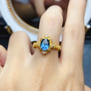 Factory wholesale explosions natural Topaz ring S925 silver inlaid main stone 6*8 hot Europe and the United States a generation of hair