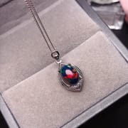 Black opal pendant 925 silver inlaid Black Opal colorful opal pendant live delivery one-piece delivery
