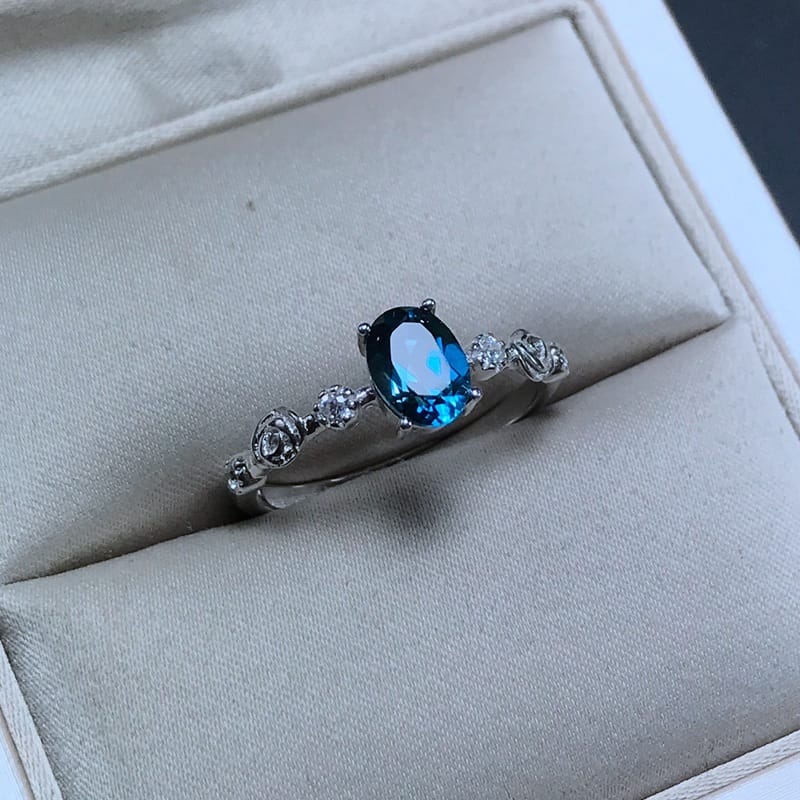 Real photo 1 karat London Blue Topaz ring simple new overlapping live 925 silver wholesale