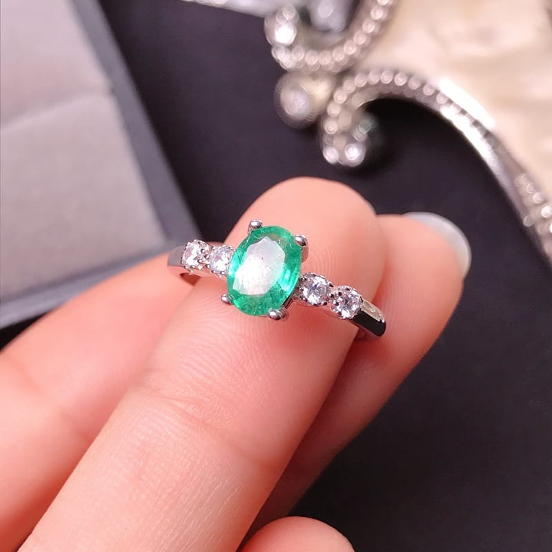 Natural emerald ring wholesale 1 karat gem 925 silver live wholesale