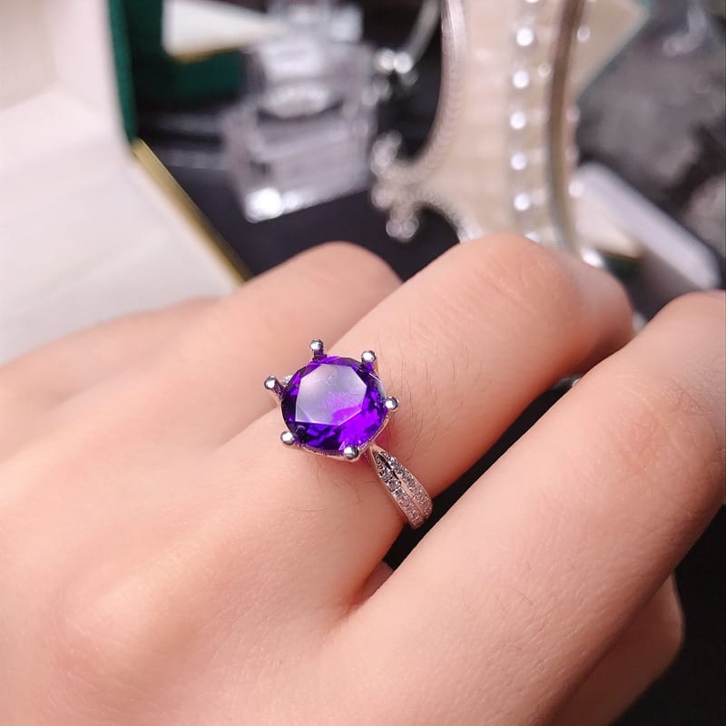 Amethyst ring 925 silver inlaid amethyst ring gift for girlfriend factory order for goods