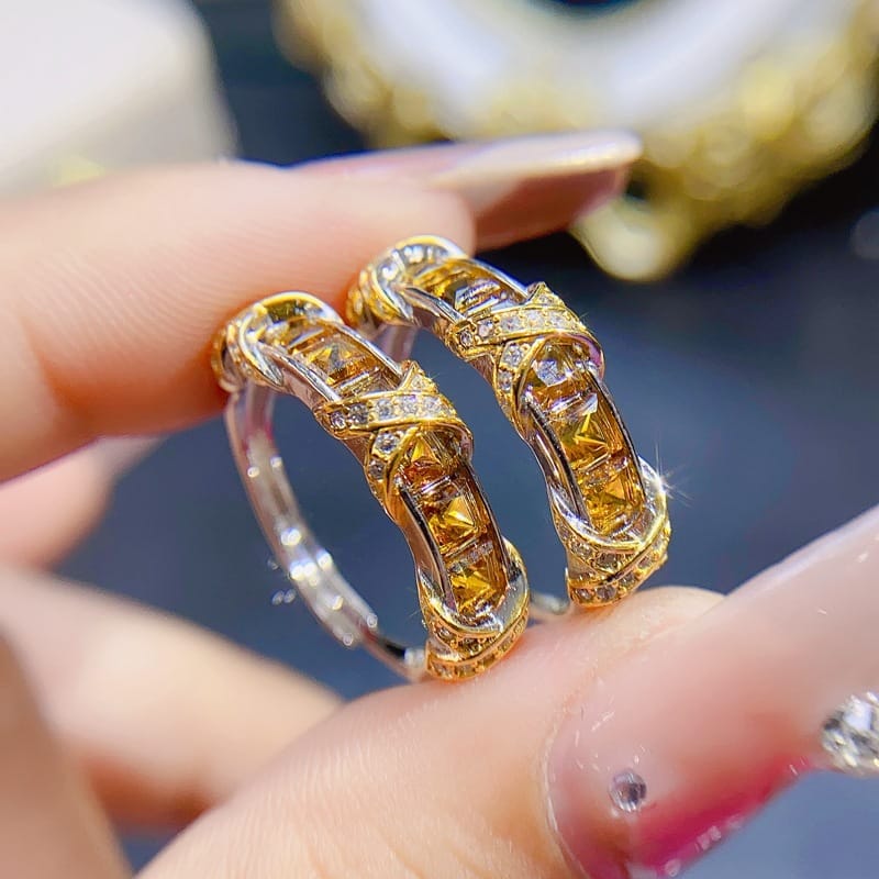 Japan and South Korea natural citrine ring 925 silver ladies live 3*3mm first-hand supply