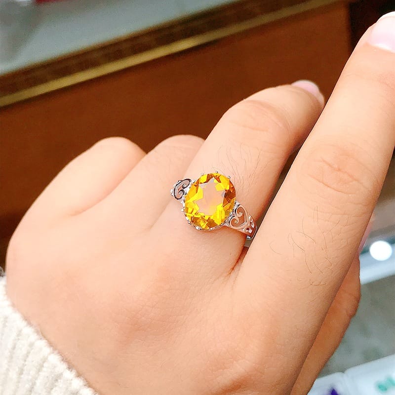 Clear inventory 925 silver inlaid citrine ring live overlapping live manufacturers do goods on behalf of a hair