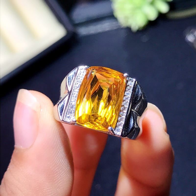Topaz men's ring 925 silver inlaid Topaz ring 