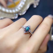 Natural black opal 5*7mm ring 925 silver ladies live simple exquisite ladies live
