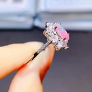 Factory wholesale explosions natural powder Opal ring S925 silver inlaid main stone 5*8 hot Europe and the United States a generation of hair