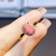 Factory wholesale explosions natural powder Opal ring S925 silver inlaid main stone 5*8 hot Europe and the United States a generation of hair