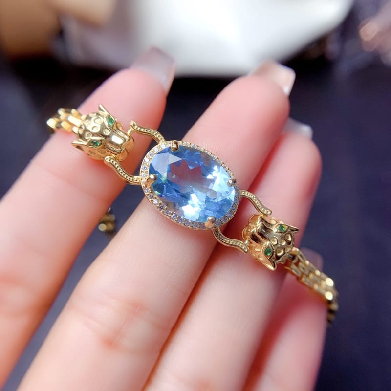 Natural Topaz bracelet S925 silver inlaid main stone 10*14 